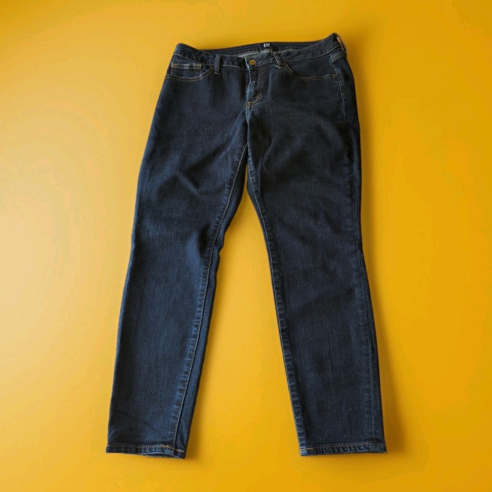 Gap Jeans Curvy True Skinny Dark Blue Denim Stretch Pants Mid Rise Sz 14/32S EUC